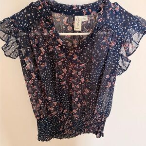 Joie Blue Floral Ruffle Blouse